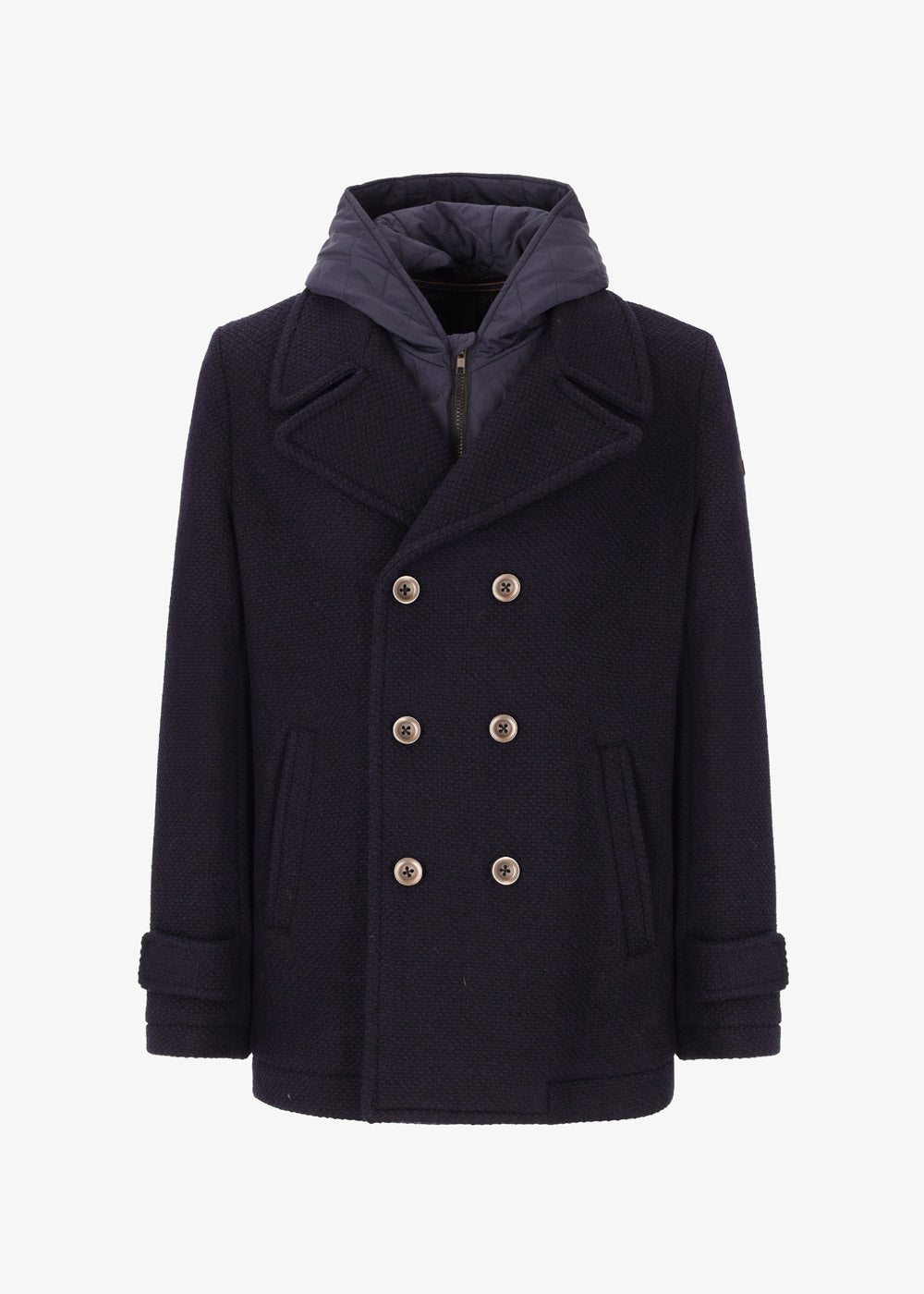 Peacoat Blasius in Tessuto Piquet di Lana con Cappuccio Rimovibile