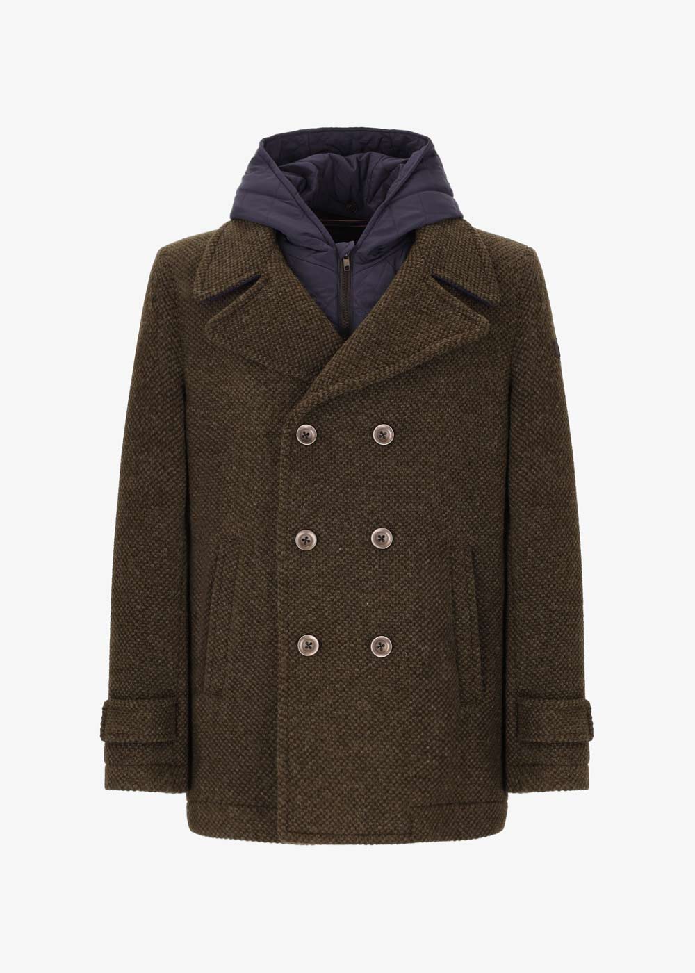 Peacoat Blasius in Tessuto Piquet di Lana con Cappuccio Rimovibile