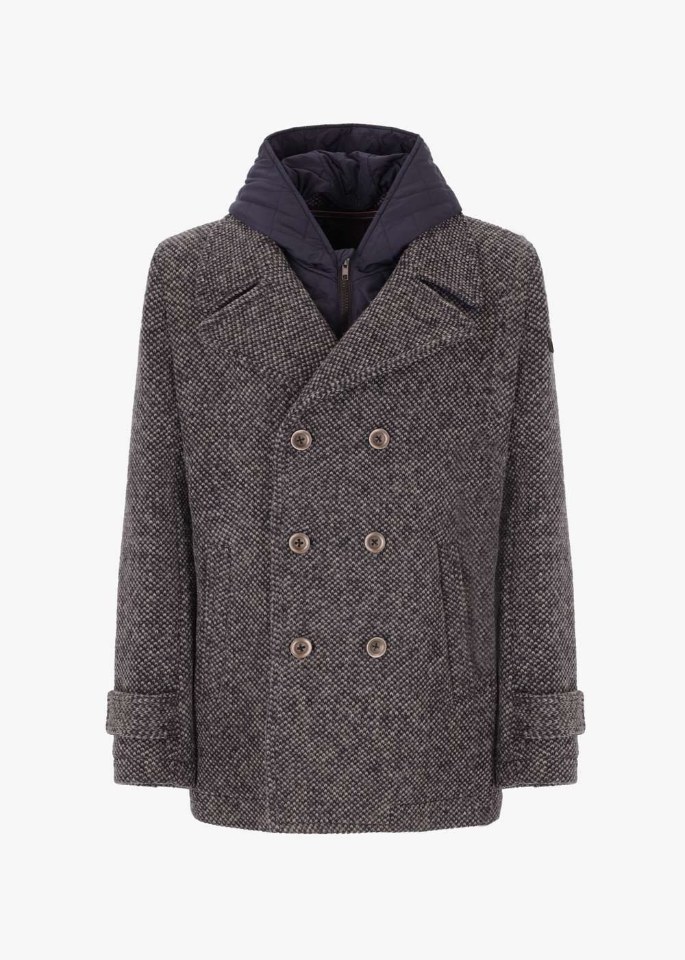 Peacoat Blasius in Tessuto Piquet di Lana con Cappuccio Rimovibile