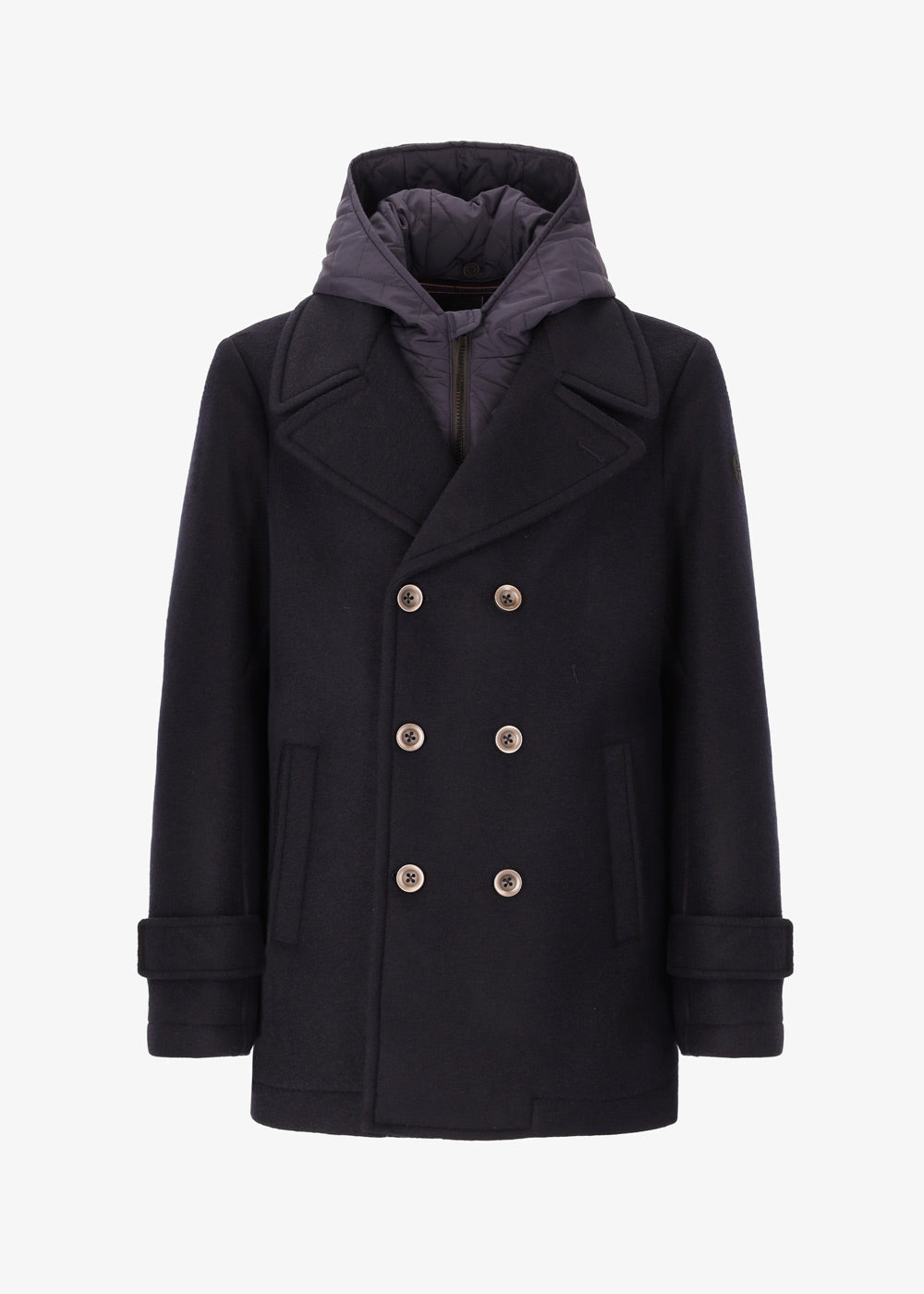 Peacoat Carlos in Stretch Woolen Cloth with Removable Hood