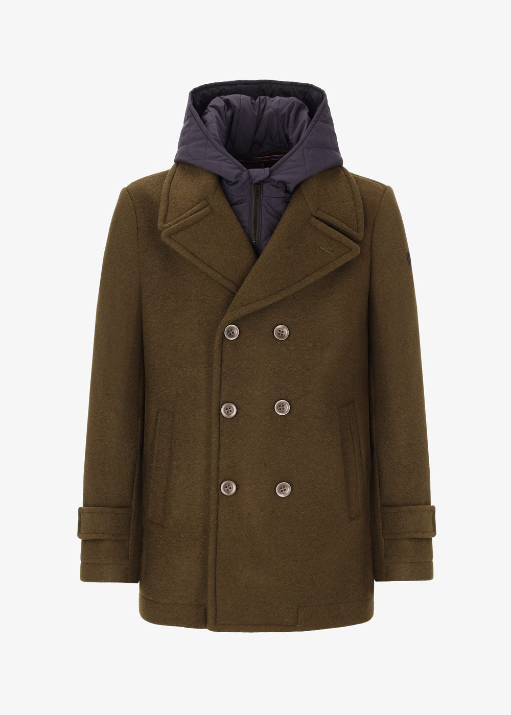 Peacoat Carlos in Stretch Woolen Cloth with Removable Hood