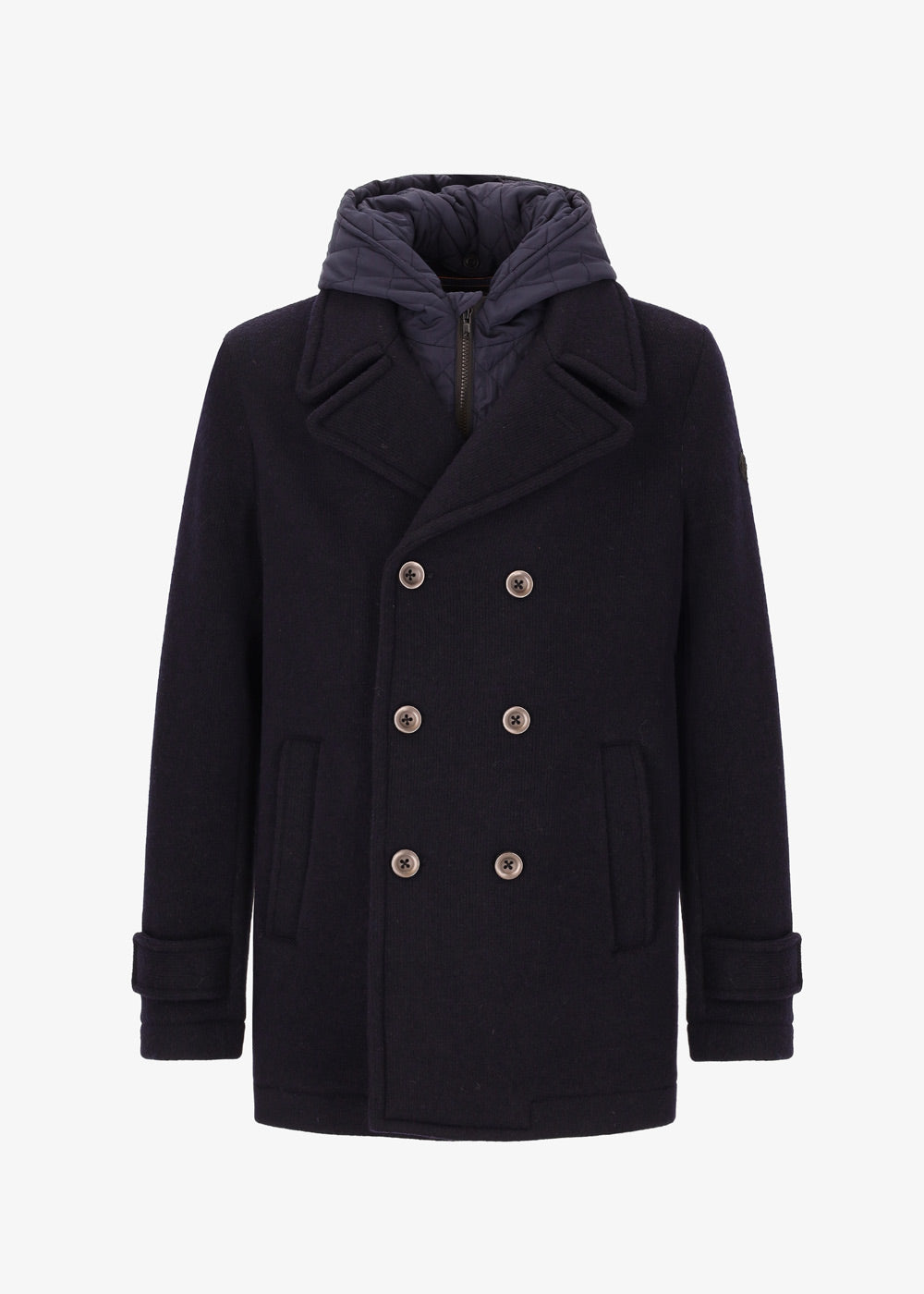 Peacoat Valentino in Micro Costina Cotone Stretch Tecnico con Cappuccio Imbottito