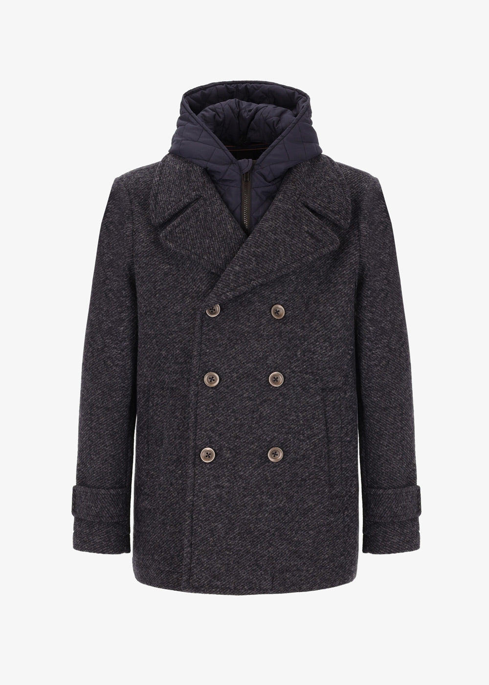 Peacoat Naum in Lana Cotta Stretch con Cappuccio Imbottito